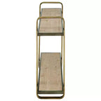 Mensola da parete con staffa a 2 livelli in metallo e legno, colore oro: Contenitore galleggiante, Espositore da bagno