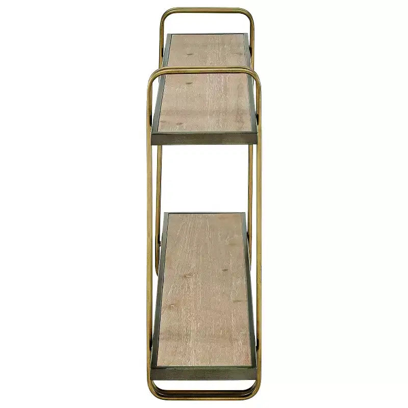 Mensola da parete con staffa a 2 livelli in metallo e legno, colore oro: Contenitore galleggiante, Espositore da bagno