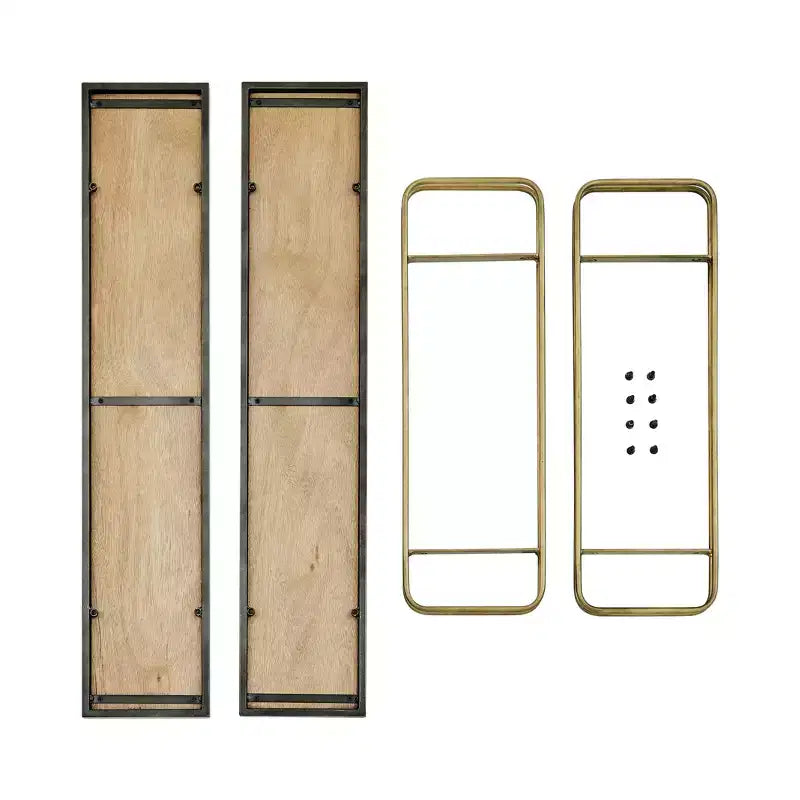 Mensola da parete con staffa a 2 livelli in metallo e legno, colore oro: Contenitore galleggiante, Espositore da bagno