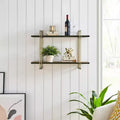 Mensola da parete con staffa a 2 livelli in metallo e legno, colore oro: Contenitore galleggiante, Espositore da bagno
