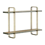 Mensola da parete con staffa a 2 livelli in metallo e legno, colore oro: Contenitore galleggiante, Espositore da bagno