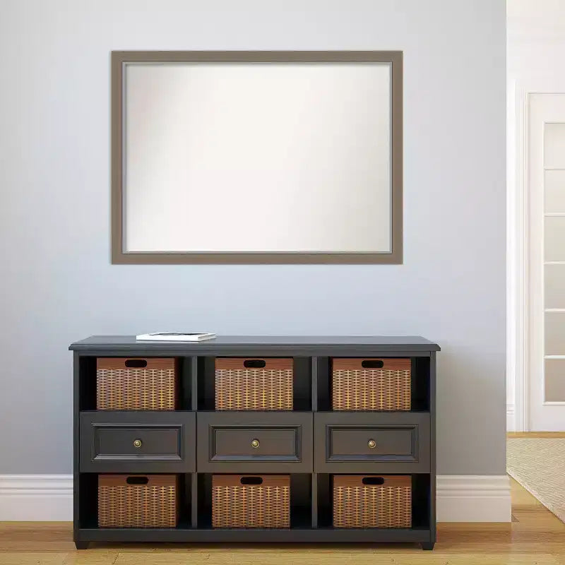 41" x 30" Non-Beveled Bathroom Wall Mirror Brown Rectangle Polystyrene Frame Wall Mounted