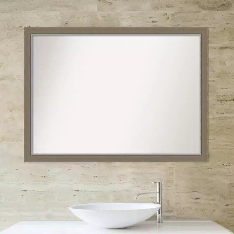 41" x 30" Non-Beveled Bathroom Wall Mirror Brown Rectangle Polystyrene Frame Wall Mounted