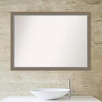 41" x 30" Non-Beveled Bathroom Wall Mirror Brown Rectangle Polystyrene Frame Wall Mounted