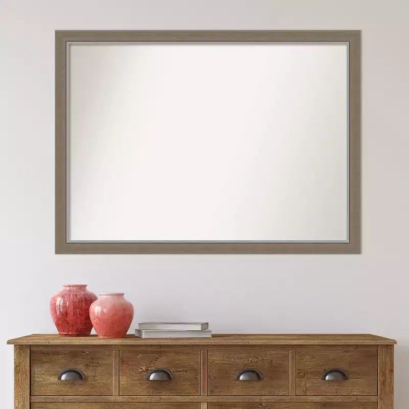 41" x 30" Non-Beveled Bathroom Wall Mirror Brown Rectangle Polystyrene Frame Wall Mounted