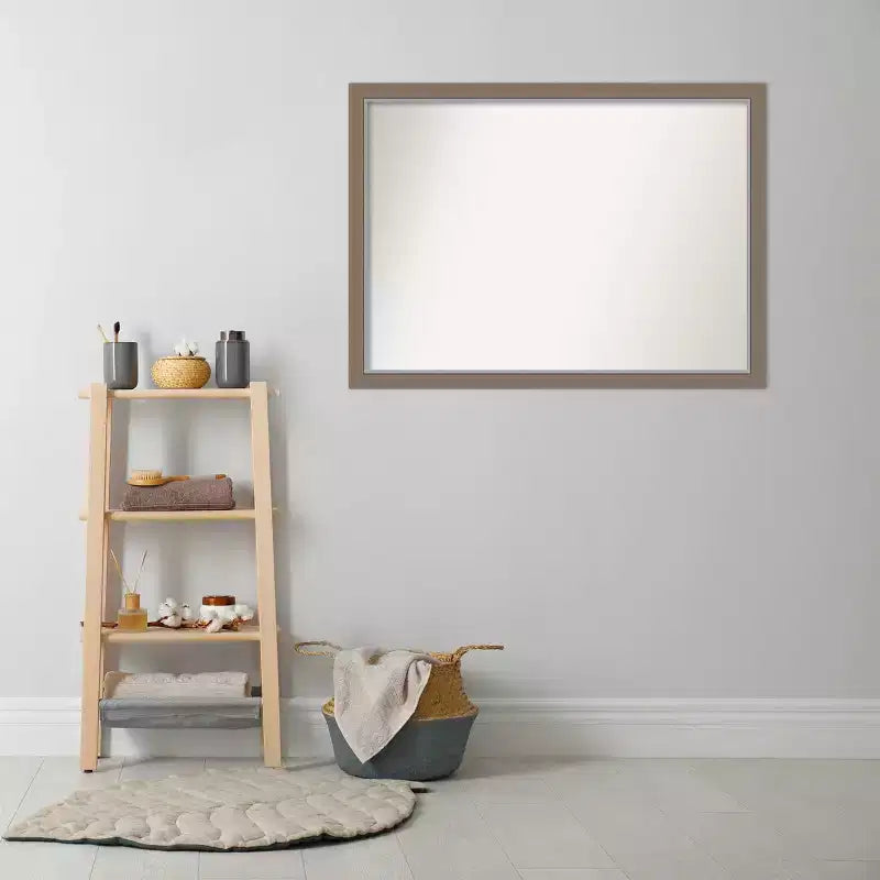 41" x 30" Non-Beveled Bathroom Wall Mirror Brown Rectangle Polystyrene Frame Wall Mounted