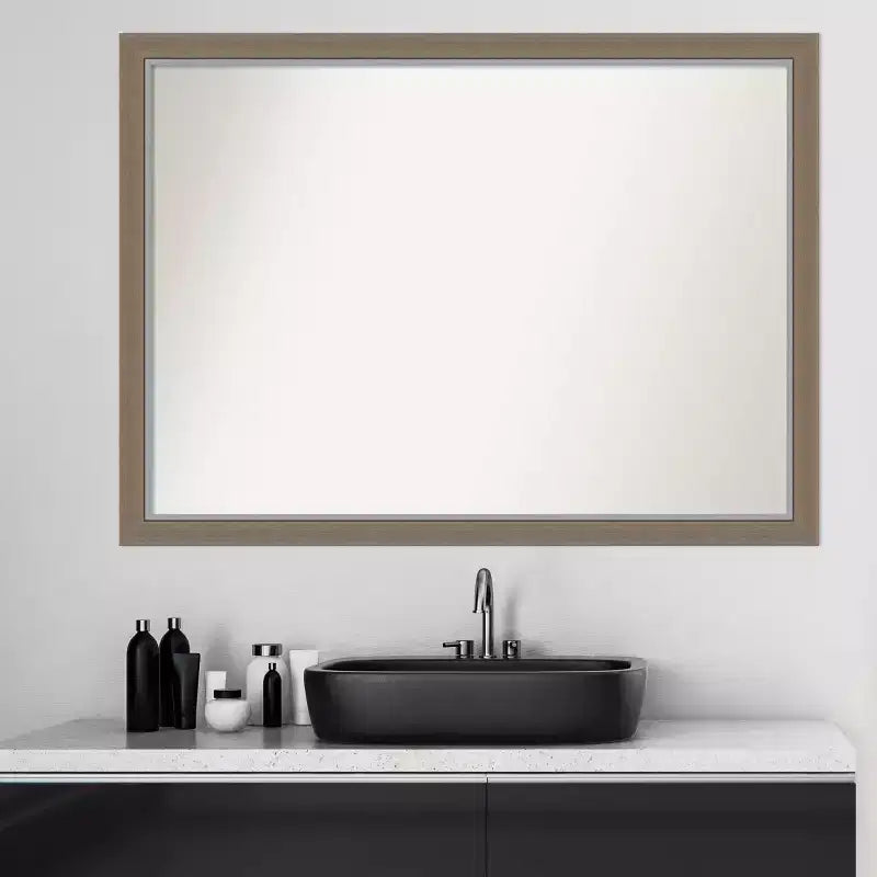 41" x 30" Non-Beveled Bathroom Wall Mirror Brown Rectangle Polystyrene Frame Wall Mounted