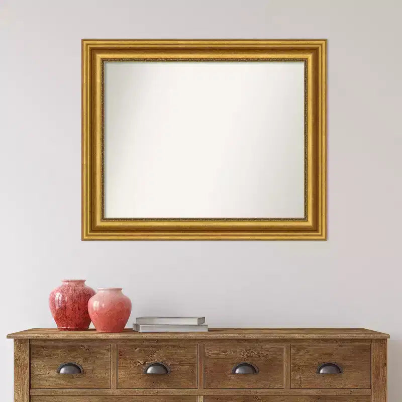 34" x 28" Non-Beveled Bathroom Wall Mirror Gold