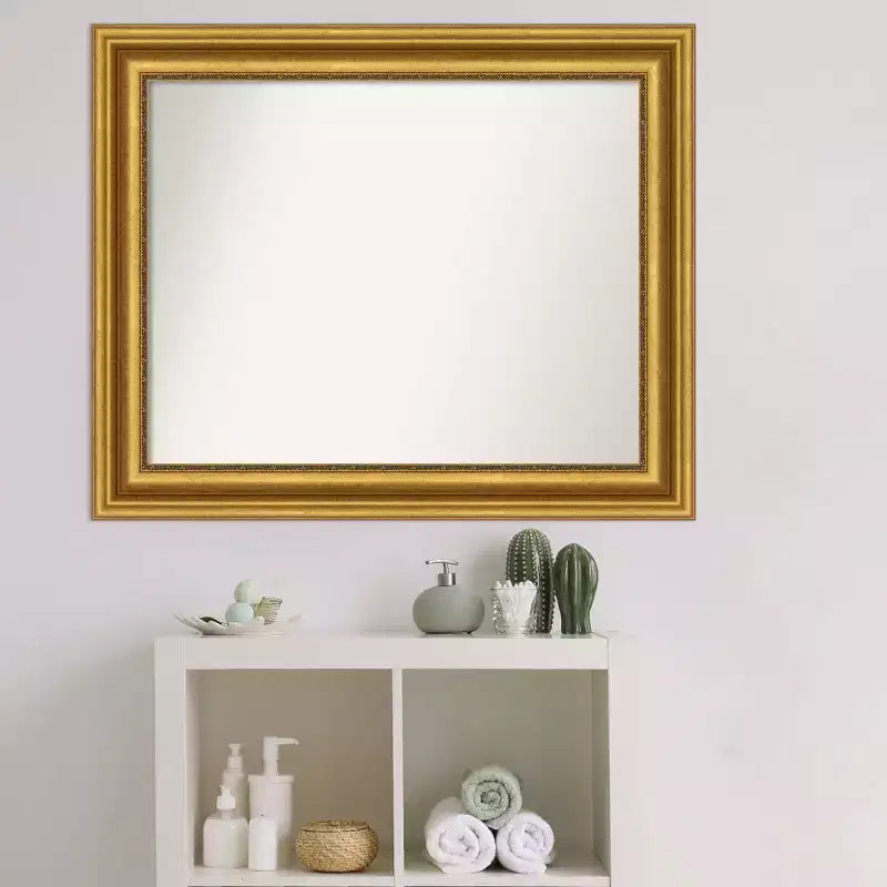 34" x 28" Non-Beveled Bathroom Wall Mirror Gold