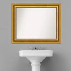 34" x 28" Non-Beveled Bathroom Wall Mirror Gold