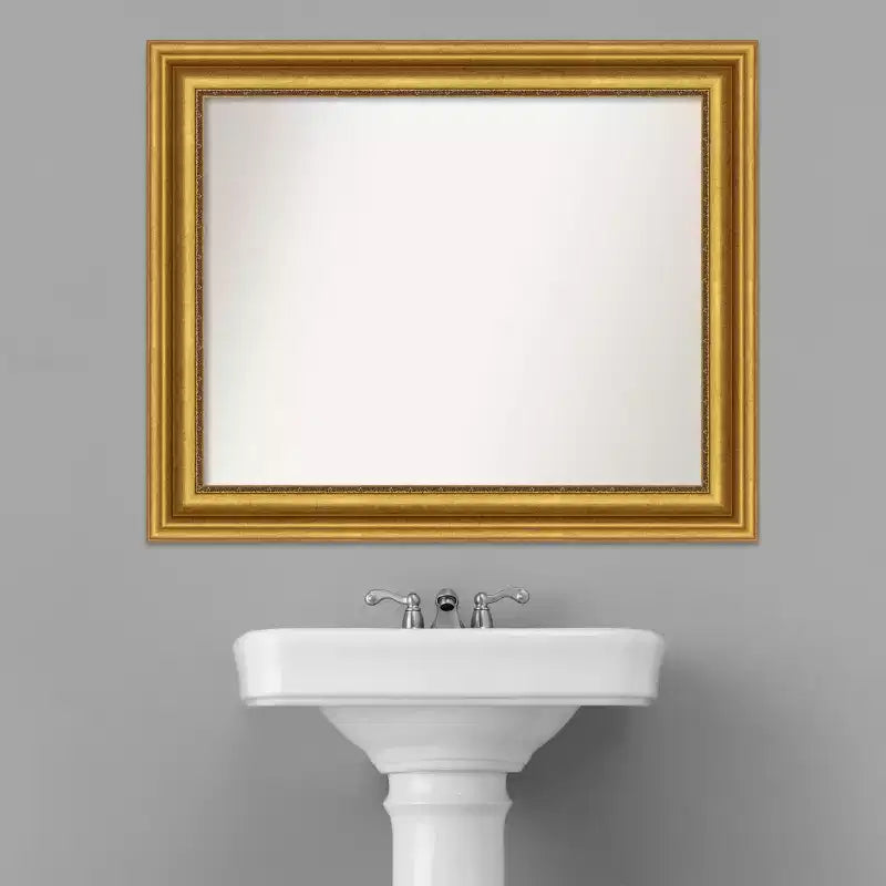 34" x 28" Non-Beveled Bathroom Wall Mirror Gold