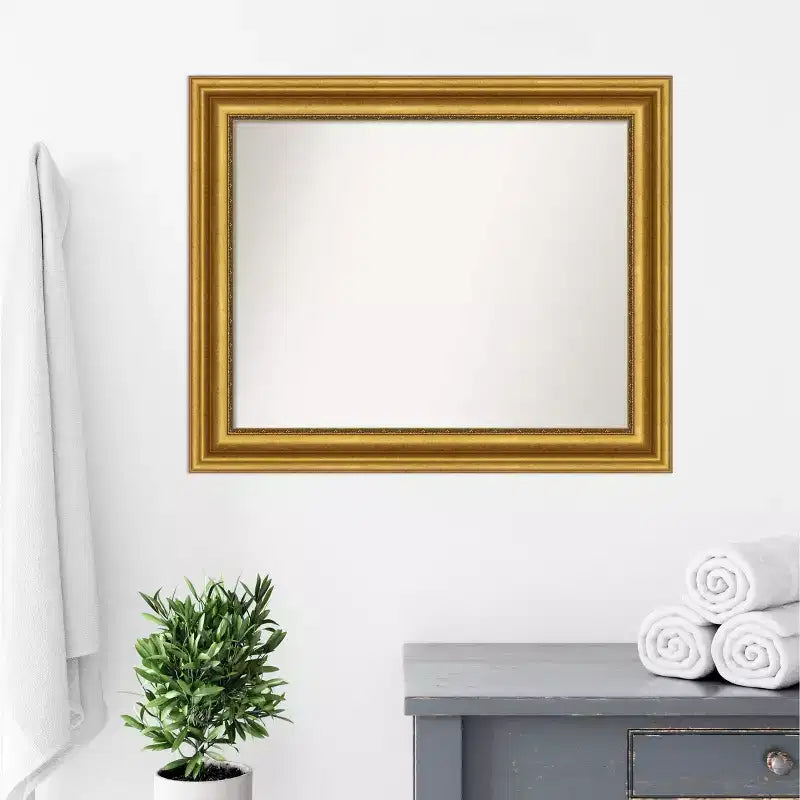 34" x 28" Non-Beveled Bathroom Wall Mirror Gold