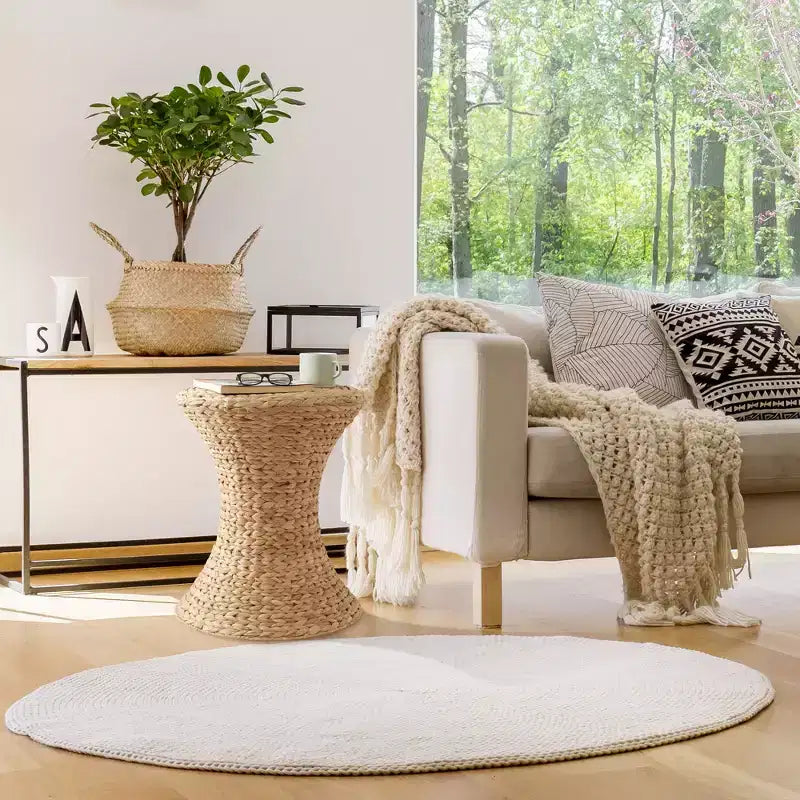 Hourglass Accent Table - Natural, Water Hyacinth Side Table, Woven Boho Wicker End Table for Living Room, Bedroom, Entryway