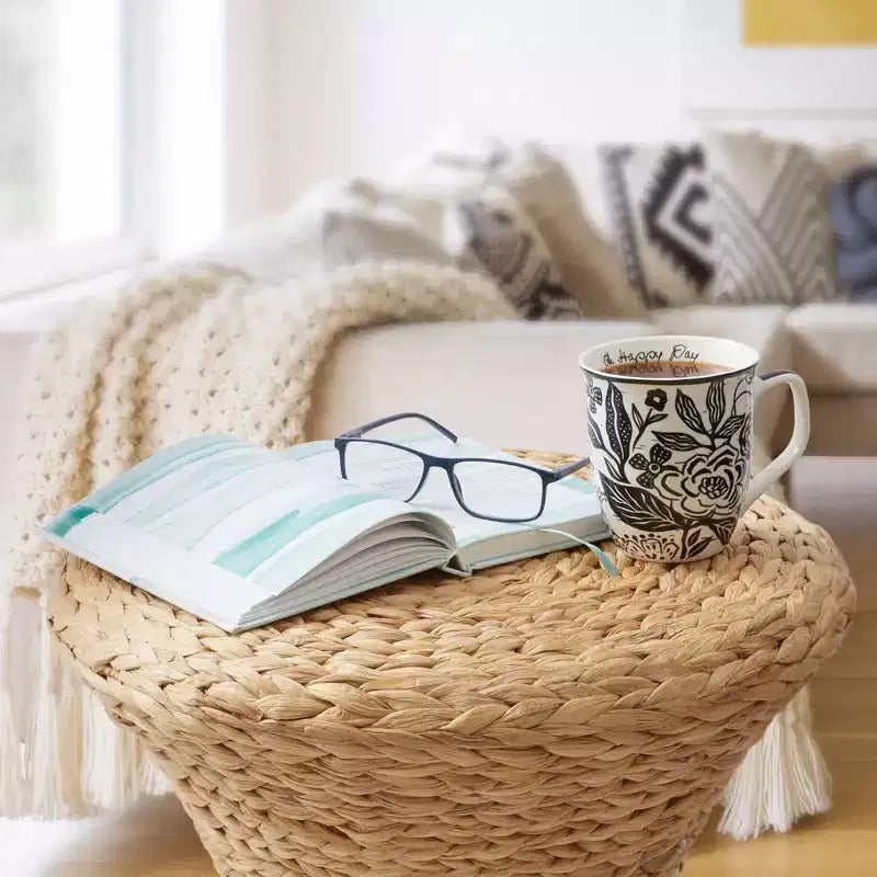 Hourglass Accent Table - Natural, Water Hyacinth Side Table, Woven Boho Wicker End Table for Living Room, Bedroom, Entryway