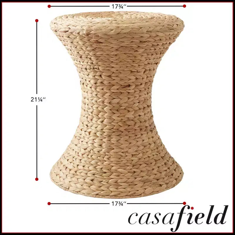 Hourglass Accent Table - Natural, Water Hyacinth Side Table, Woven Boho Wicker End Table for Living Room, Bedroom, Entryway