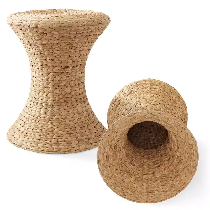 Hourglass Accent Table - Natural, Water Hyacinth Side Table, Woven Boho Wicker End Table for Living Room, Bedroom, Entryway