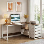 Reversible L-Shaped Desk with 2-Tier Shelf & 4 Drawers