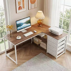 Reversible L-Shaped Desk with 2-Tier Shelf & 4 Drawers