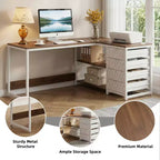 Reversible L-Shaped Desk with 2-Tier Shelf & 4 Drawers