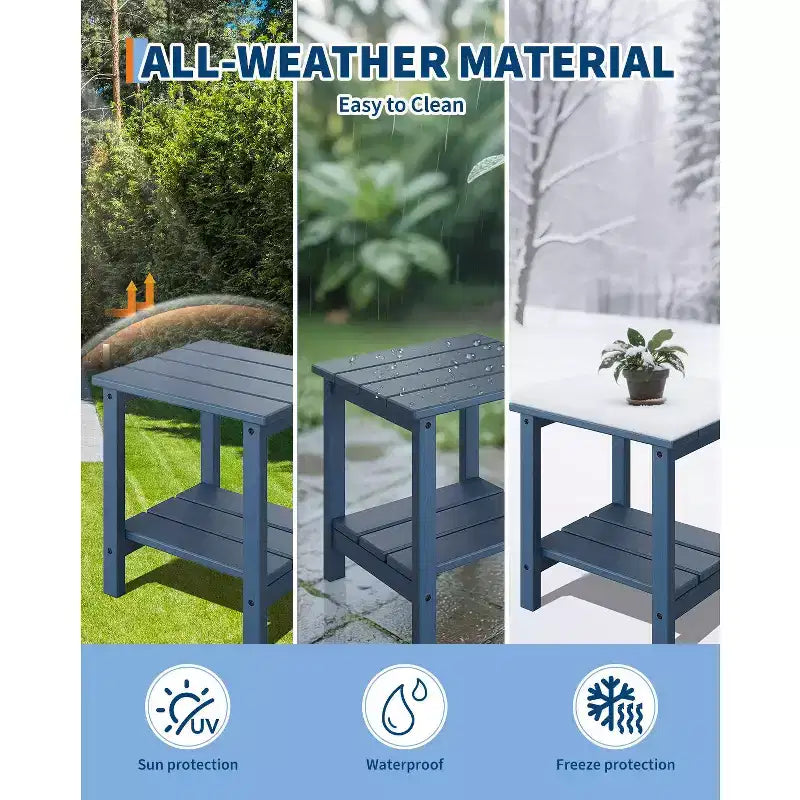 HDPE Side Table with 4-Piece Desktop and 3-Piece Bottom Storage Rack