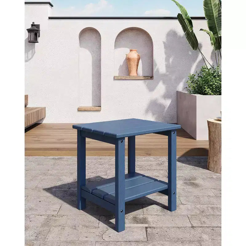 HDPE Side Table with 4-Piece Desktop and 3-Piece Bottom Storage Rack