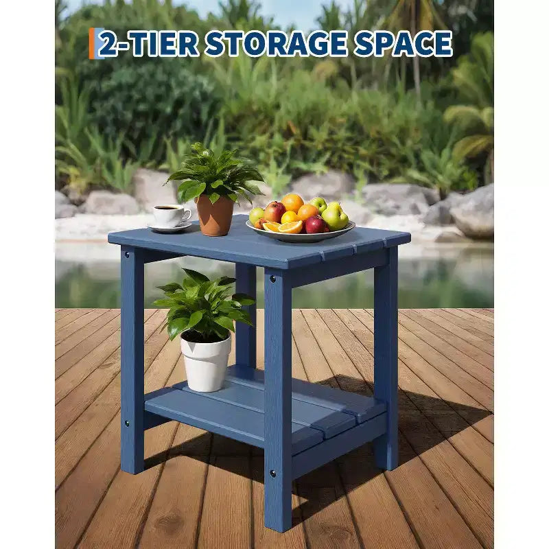 HDPE Side Table with 4-Piece Desktop and 3-Piece Bottom Storage Rack
