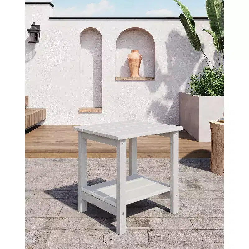HDPE Side Table with 4-Piece Desktop and 3-Piece Bottom Storage Rack