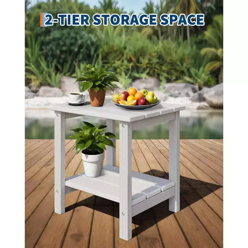 HDPE Side Table with 4-Piece Desktop and 3-Piece Bottom Storage Rack