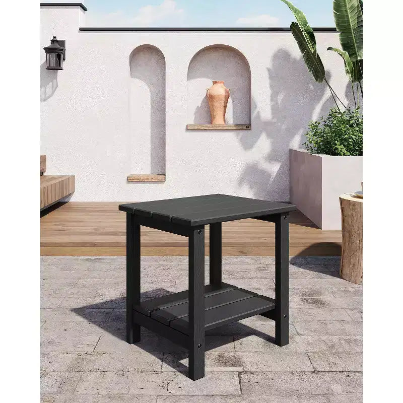 HDPE Side Table with 4-Piece Desktop and 3-Piece Bottom Storage Rack