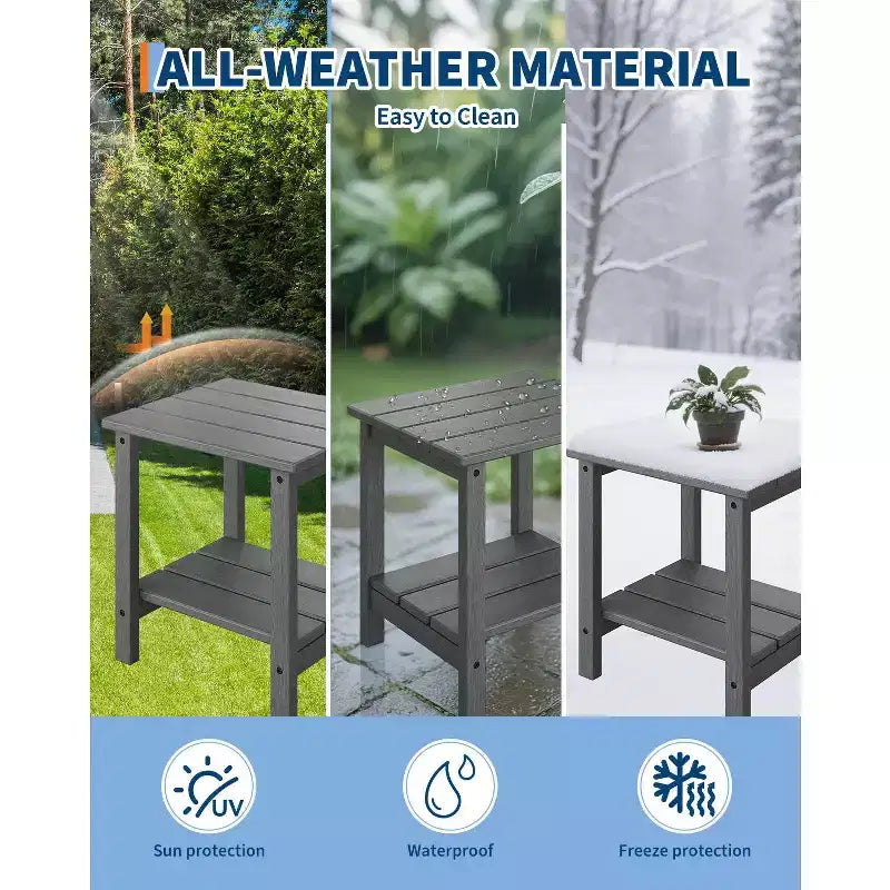 HDPE Side Table with 4-Piece Desktop and 3-Piece Bottom Storage Rack