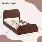 Twin Size Bed Frame, Wooden Beds with Storage Headboard and Raised-Foodboard for Kid, Twin-Floor Low Platform Bed for Bedroom, No Box Spring