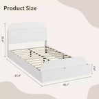 Twin Size Bed Frame, Wooden Beds with Storage Headboard and Raised-Foodboard for Kid, Twin-Floor Low Platform Bed for Bedroom, No Box Spring