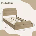 Twin Size Bed Frame, Wooden Beds with Storage Headboard and Raised-Foodboard for Kid, Twin-Floor Low Platform Bed for Bedroom, No Box Spring