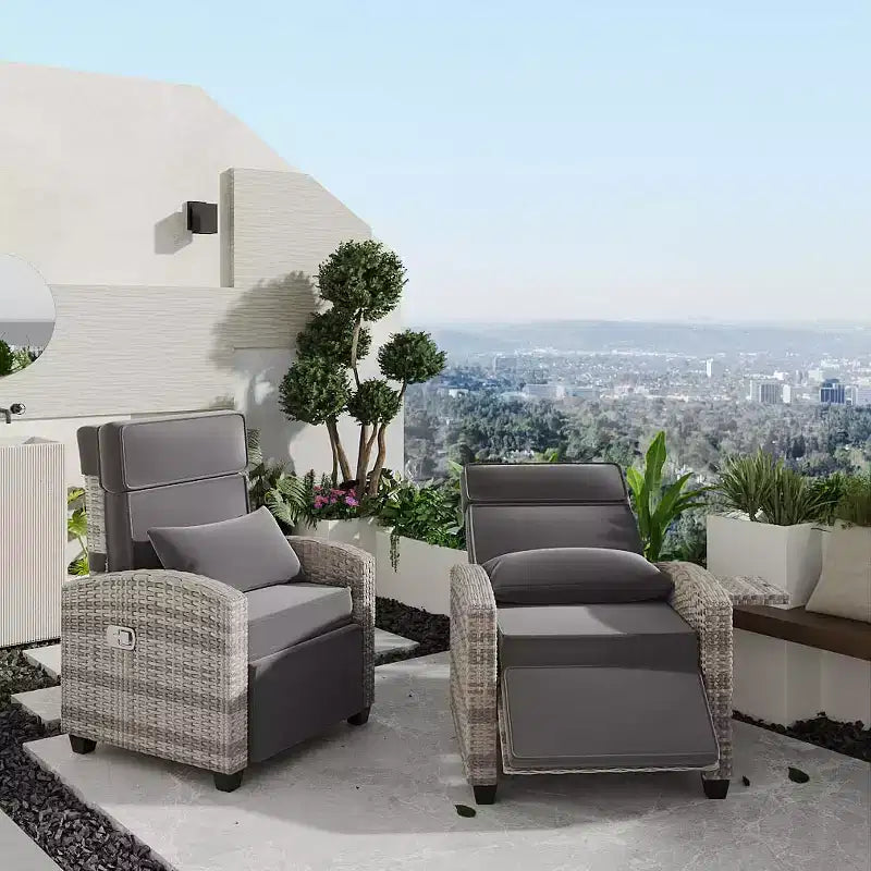 Outdoor Recliner Chair, Rattan Patio Recliner with Air Pump, Adjustable Backrest & Footrest, 150 Lay Flat, Wicker Lounge Recliner Patio Chair , Grey