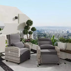 Outdoor Recliner Chair, Rattan Patio Recliner with Air Pump, Adjustable Backrest & Footrest, 150 Lay Flat, Wicker Lounge Recliner Patio Chair , Grey