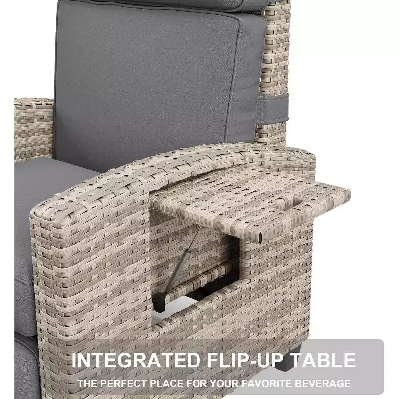 Outdoor Recliner Chair, Rattan Patio Recliner with Air Pump, Adjustable Backrest & Footrest, 150 Lay Flat, Wicker Lounge Recliner Patio Chair , Grey