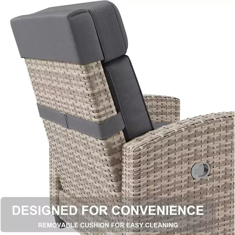 Outdoor Recliner Chair, Rattan Patio Recliner with Air Pump, Adjustable Backrest & Footrest, 150 Lay Flat, Wicker Lounge Recliner Patio Chair , Grey