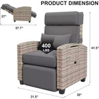 Outdoor Recliner Chair, Rattan Patio Recliner with Air Pump, Adjustable Backrest & Footrest, 150 Lay Flat, Wicker Lounge Recliner Patio Chair , Grey