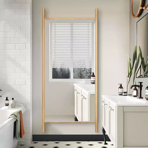 31 in. W x 71 in. H Ladder-Style Solid Wood Framed Mirror in Brown