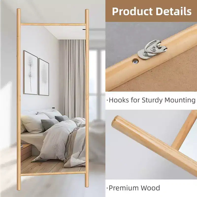 31 in. W x 71 in. H Ladder-Style Solid Wood Framed Mirror in Brown