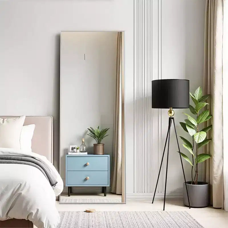 21 in. W x 64 in. H Rectangular Metal Framed Full Length Wall Mirror Free Standing Mirror in Silver