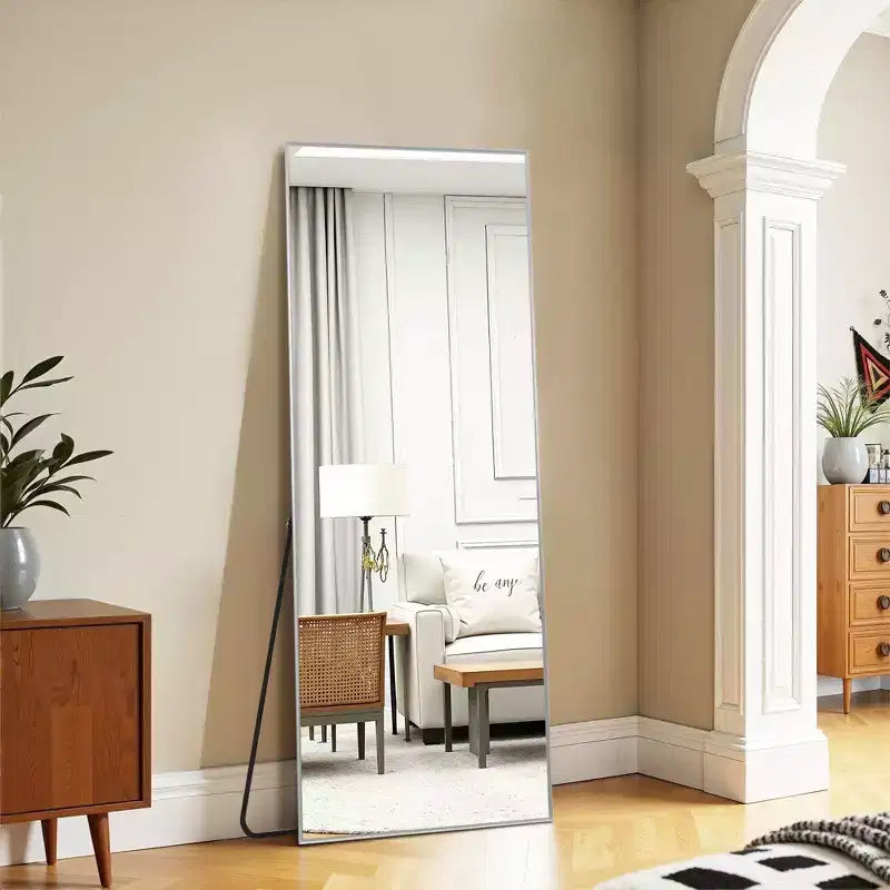21 in. W x 64 in. H Rectangular Metal Framed Full Length Wall Mirror Free Standing Mirror in Silver