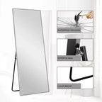21 in. W x 64 in. H Rectangular Metal Framed Full Length Wall Mirror Free Standing Mirror in Silver