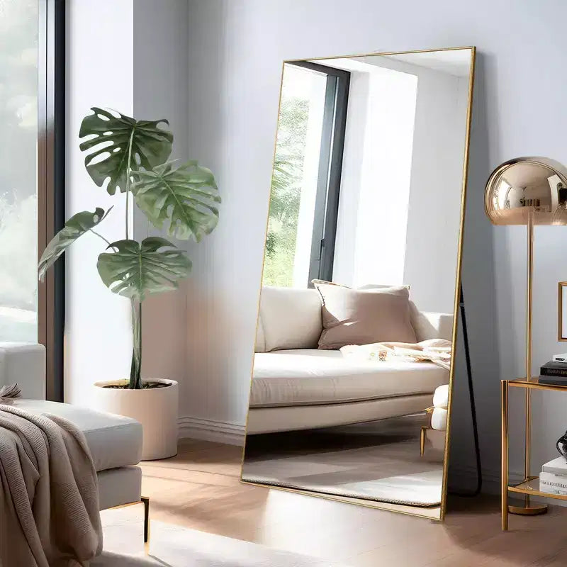 59x28 Aluminum Fine Edge Right Angle Rectangle Full Length Mirror-With Stand