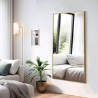 59x28 Aluminum Fine Edge Right Angle Rectangle Full Length Mirror-With Stand