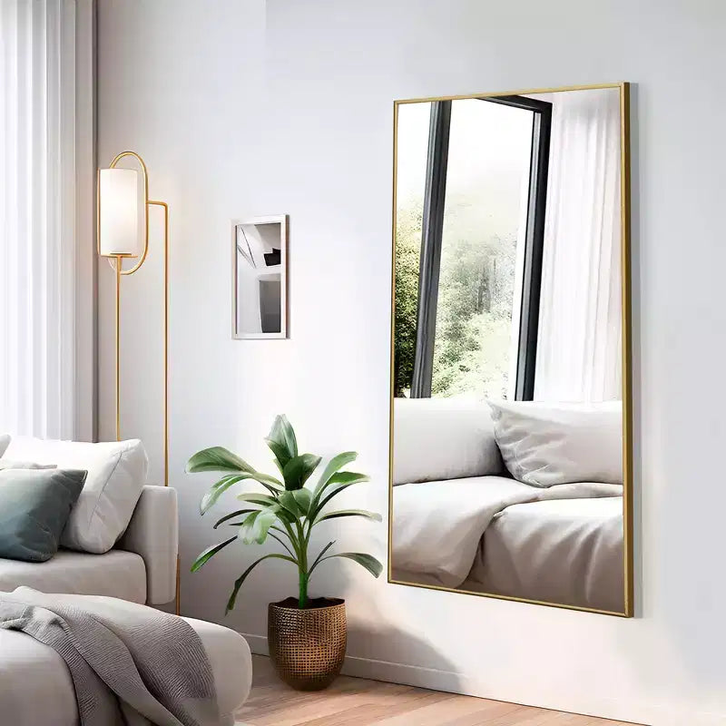 59x28 Aluminum Fine Edge Right Angle Rectangle Full Length Mirror-With Stand