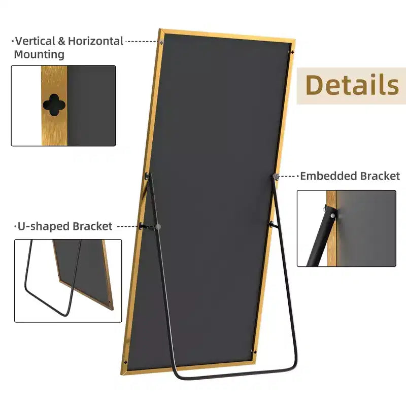 59x28 Aluminum Fine Edge Right Angle Rectangle Full Length Mirror-With Stand