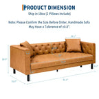 81 Mid-Century Modern Leather Sofa, Button-Tufted 3 Seater Sofa, with Deep Seats and 2 Pillows, for Living Room