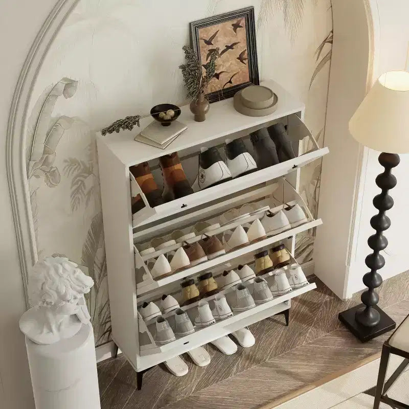 Shoe Racks with 3 Flip Drawers Entrance Shoe Cabinet Hidden Shoe Cabinet with Independent Legs
