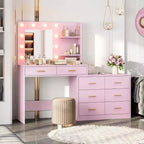 61 Make up Vanity Desk with Mirror and Lights, Vanity with 8 Wide Storage Drawers & 3 Lighting Modes with Adjustable Brightness for Bedroom